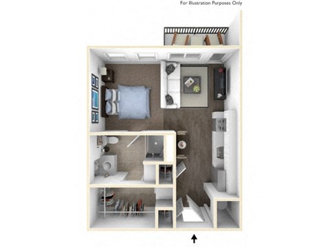 Floor plan for studio, 1 bath, 483 sqft